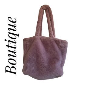 Boutique Faux Fur Slouchy Tote Bag Shoulder Purse Purple
